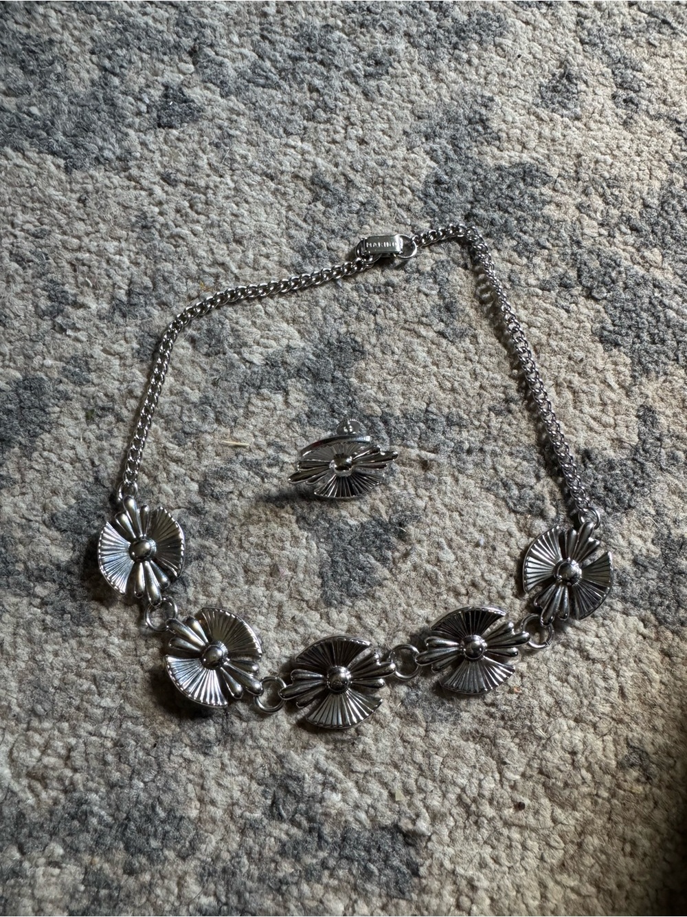 Vintage Marino Silver flower necklace and pin  set #floral #jewelry